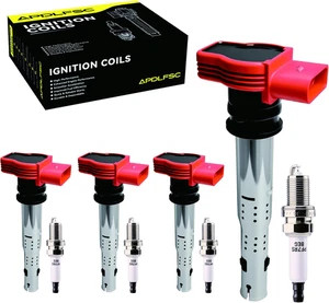 Set of 4 Ignition Coil Pack and Spark Plugs Fits for 2006-2016 Audi A3 A4 A5 A6  - Picture 1 of 7