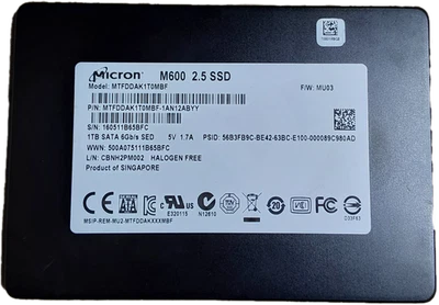 Micron M600 MTFDDAK1T0MBF 1TB  2.5" SATA III SSD - Image 1 of 4