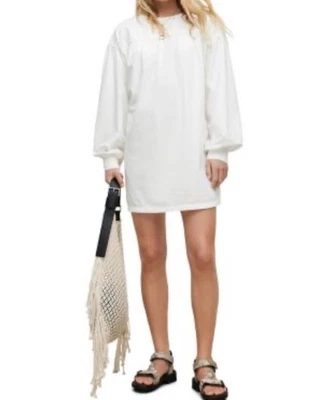 Mini vestido corto de mezclilla Harlow blanco roto All Saints para mujer EE. UU. 2 UK 6 manga larga Foto 1 de 4