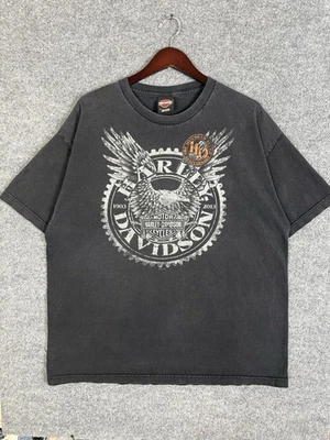 Harley Davidson футболка 2XL выцветший черный орел Y2K Danbury мотоциклиста - Изображение 1 из 4