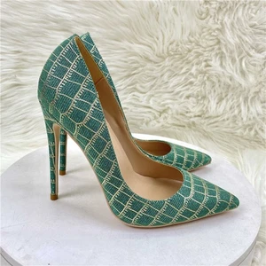 Zapatos de banquete de boca poco profunda con lentejuelas de tacón alto con tacones finos en punta para mujer - Imagen 1 de 17