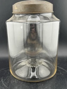 Early American Glass Blown Apothecary Jar Tin Lid Storage Jar Primitives Wide - Picture 1 of 12