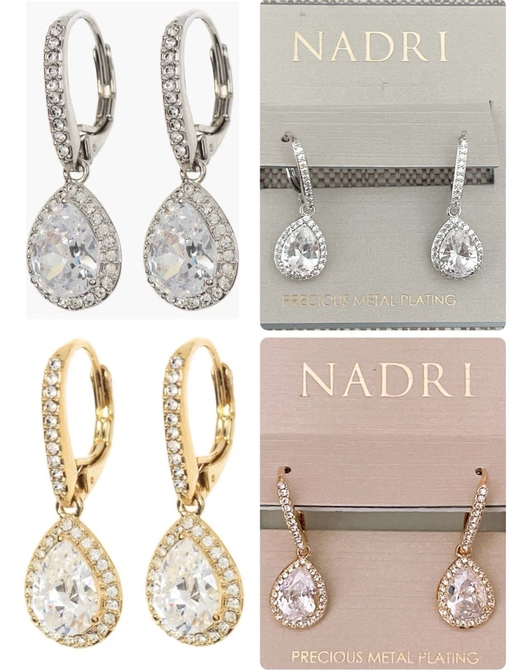 Nadri Pear Drop Cubic Zirconia Pavé Leverback Earrings, Gold or Silver, NWT $45 - Image 1 of 1