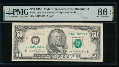 AC 1990 $50 Richmond FRN PMG 66 EPQ Fr 2124-E - Image 1 of 2