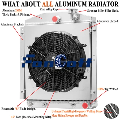 4Row Radiator Shroud Fan Kits Fit 1948-1954 52 Chevrolet GMC Truck 3100 3600 L6 - Image 1 of 4