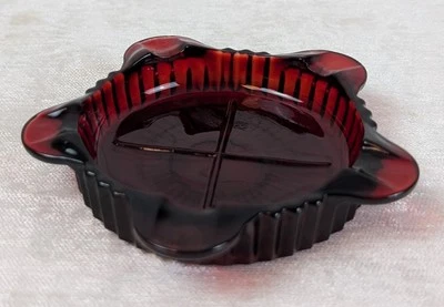 1936-49 Anchor Hocking Ruby Red Queen Mary Ashtray 3-3/4" 5 Cigarette Rests  - Image 1 of 4
