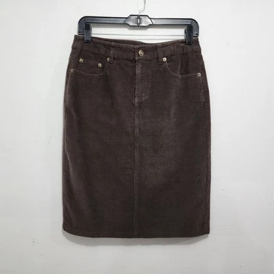 Garnet Hill Corduroy Pencil Skirt Brown Women Knee Length 5-Pockets Stretch Sz 4 - Image 1 of 4