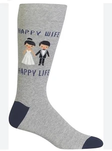 Hot Sox Men’s Happy Wife Happy Life Bride Groom Dress Socks Size 6-12 1/2 - Picture 1 of 6