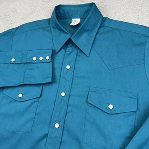 Malco Modes Shirt Mens 16-34 Blue Pearl Snap Western Rodeo Farm Vintage USA Made - Picture 1 of 14