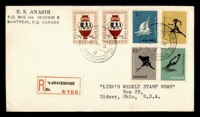 DR WHO 1956 NETHERLANDS FDC OLYMPICS SPORTS SEMI POST COMBO REGISTERED M50609 - Image 1 of 2