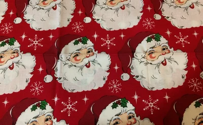 FABRIC Happy SANTA FACE & SNOWFLAKES Fat Quarter 2016 Holiday Christmas FQ - Image 1 of 4