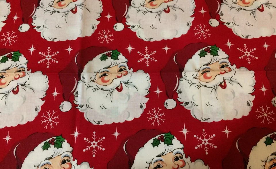ТКАНЬ Happy SANTA FACE & SNOWFLAKES Fat Quarter 2016 праздничное Рождество отличное качество - Изображение 1 из 4