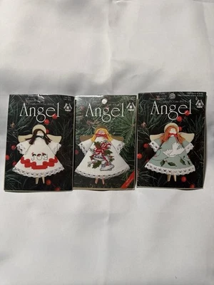 ANGEL CROSS STITCH Clothespin Christmas Ornament Kits Lot 3 , Joy , Bells , Dove - Image 1 of 2