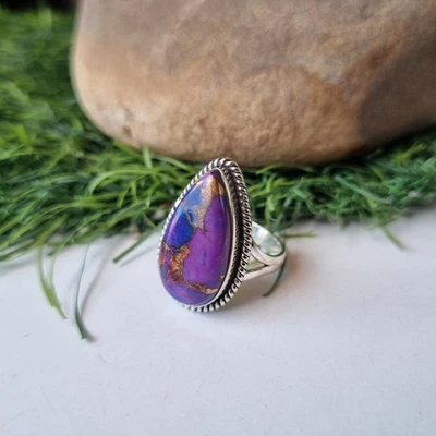 Anillo de piedras preciosas turquesa cobre púrpura plata de ley 925 anillo de regalo de esposa PG6858 Foto 1 de 4