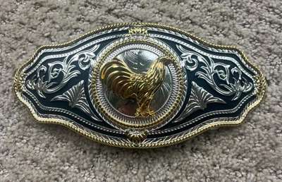 Gamefowl Rooster Two Tone Gold & Silver Vintage Western Cowboy Belt Buckle NEW - Image 1 of 4