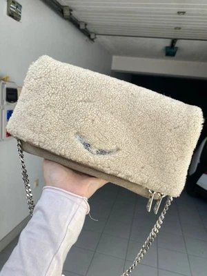 Zadig & Voltaire Rock Clutch Fur Teddy Shearling Bag Beige Leather Silver Chain - Image 1 of 4