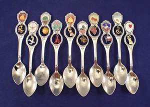 Collector Souvenir Spoons Various Lot of 10 States w Charm Small 4 ½” Vintage - Picture 1 of 24