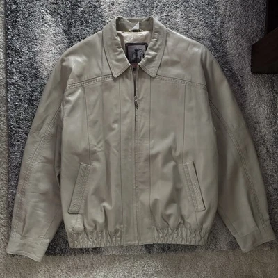 Chaqueta Bomber Torras Hecha en España Cuero Beige Cuero Genuino Suave Talla Grande Foto 1 de 4