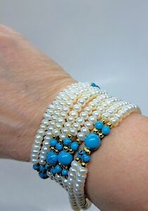 Danbury Mint 30" Button Pearls Turquoise Necklace Or Bracelet Mint Condition