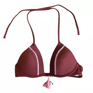 Top bikini Shade & Shore donna 34B rosa ruggine orlo e perline nappa supporto tribale - Foto 1 di 7