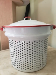 Vintage Enamel Perforated Steamer Pot with Lid - Picture 1 of 10