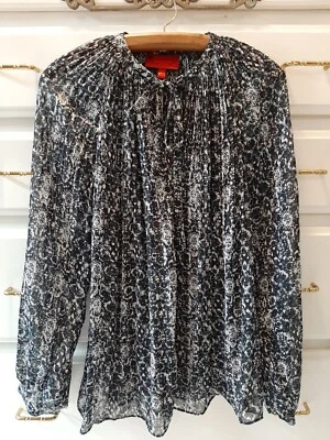 Jennifer Lopez SzM Semi-Sheer Blouse Ruched Tie V-Neck Multicolor Tunic Top Boho - Image 1 of 4