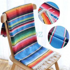 Mexican Sarape Blanket, Rug, Picnic Throw Tablecloth Hot Rod Yoga Fringe 150*215 - Picture 1 of 9