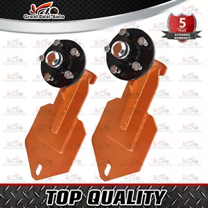 ORANGE SHIPPING CONTAINER WHEELS (PAIR) WITH HUB (For Ford Stud Pattern) - Picture 1 of 8
