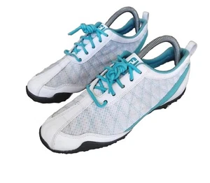 Women's FootJoy Summer Series Golf Shoes Sneakers Size 7 M White Aqua Spikeless  - Picture 1 of 11