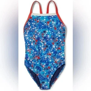 Speedo Starry Blue Americana one piece swimsuit girls 16 UV Sun protect beach a - Picture 1 of 2