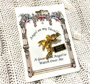 Vintage Gold Metal Angel On My Shoulder August Birthstone Peridot - Picture 1 of 4