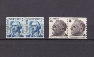 1966, 1968 US Stamp Line Pairs #1304-1305 President Washington, FDR Roosevelt NH - Image 1 of 2