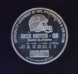 NFL Seattle Seahawks Rick Mirer QB Football-999 Silver 1 Oz Ounce Art Round Coin - Picture 1 of 2