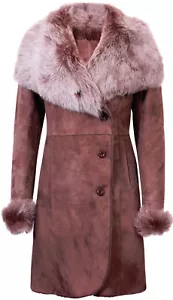 Ladies Warm Smoke Brissa Merino Shearling Sheepskin Coat with Toscana Collar - Picture 1 of 5