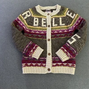 Scotch Soda RBelle Girls Sweater 10 Chunky Cardigan Burgundy Brown Fair Isles - Picture 1 of 12
