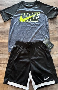 NWT Nike Little Boys 7 Black/Heather Gray/White Big Logo Shorts Set - Picture 1 of 3