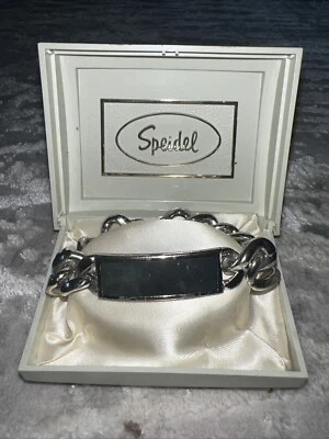 Vintage Speidel Mens Chunky Matte Finish Chalkboard I.D. Black Tag 8" Bracelet - Image 1 of 4