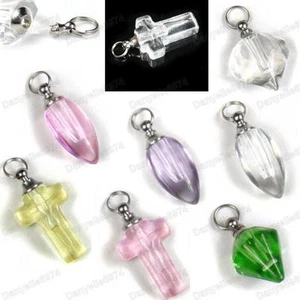 SCREW TOP empty GLASS VIALS drop/cross/diamond BOTTLE perfume PENDANT crystal - Picture 1 of 21