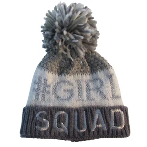Children's #Girl Squad Winter Hat Gray Bobble Beanie Sz S / M Poms Stripe 4-7 YR - Picture 1 of 3