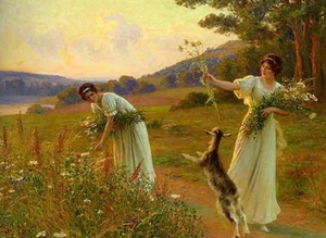 Oil painting leopold franz kowalski - a summer evening young girls with goat art - Picture 1 of 1