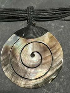 Vtg Abalone spiral circle Necklace  - Picture 1 of 5