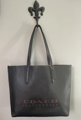 COACH Highline Leatherware Tote Black Leather Maroon Int Shoulder Bag ~ 55199 - Image 1 of 4