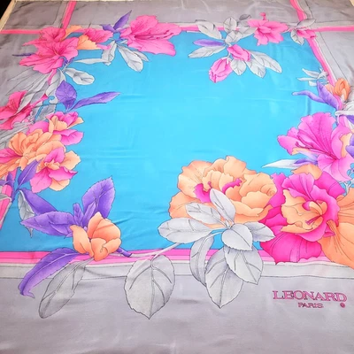 De Colección Leonard Paris 100% Seda Bufanda Vibrante Orquídea Diseño Floral Cuadrado 34"x34" Foto 1 de 4