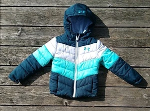 Under Armour Girls Boys Size 5 Loose Cold Gear Full Zip Hooded Jacket Navy Teal - Picture 1 of 5