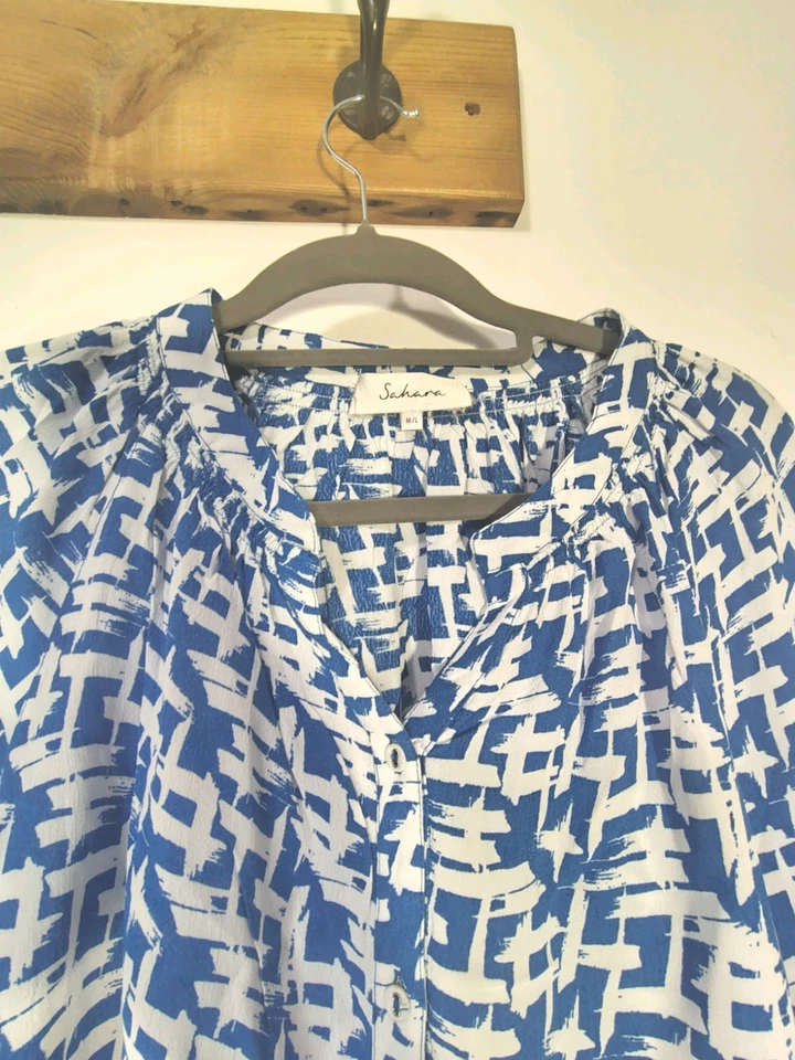Sahara Blue & White Viscose Printed Top with 52 Chest - Image 1 of 4