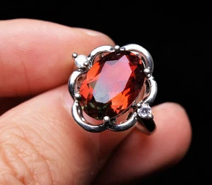 Anello regolabile Top colore naturale anguria cristallo tormalina pietra preziosa - Foto 1 di 6