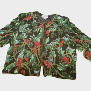 Niteline by Della Roufogali Blumen Seide Pailletten Jacke Gr. L Weihnachten Silvester - Bild 1 von 10