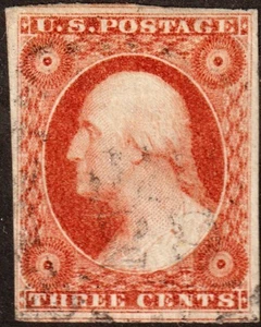EAS_STAMPS US #10 UVF+ 4 KLARE RÄNDER EINZEILIG TYP I ORANGE BRAUN - Bild 1 von 1