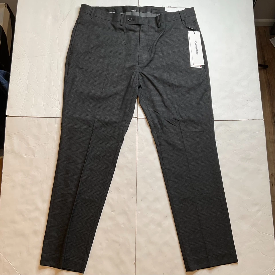 Pantalones de vestir para hombre Calvin Klein talla 40x30 carbón/azul a cuadros ajustados elásticos nuevos con etiquetas Foto 1 de 4