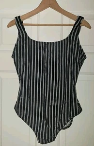 Vtg. Le Cove 1-Pc Black Striped Underwire Womens Swimsuit Sz. 16 Union Made USA - Picture 1 of 10